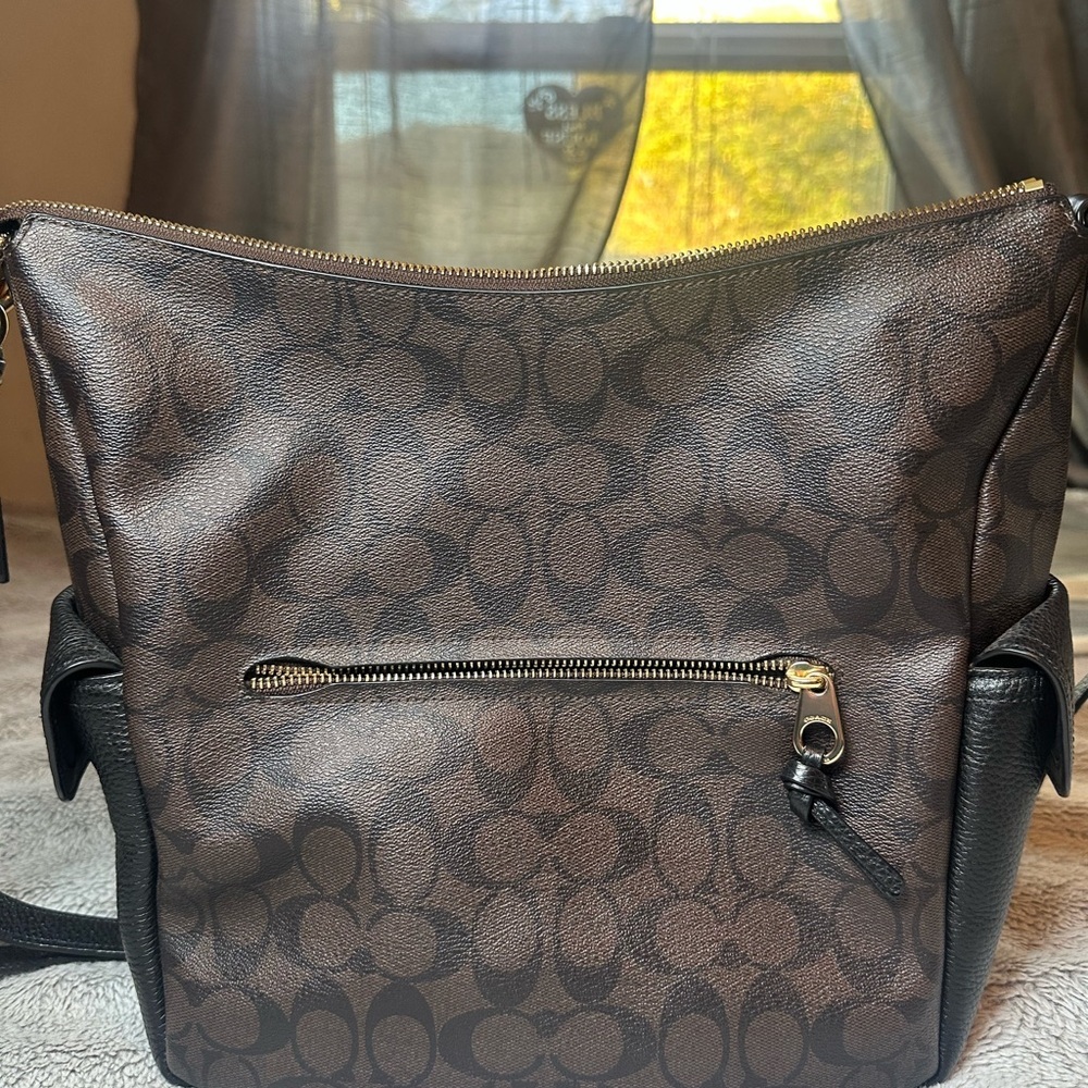 Coach Pennie Brown Black Signature Coated Canvas Shoulder Handbag Purse - Picture 2 of 16